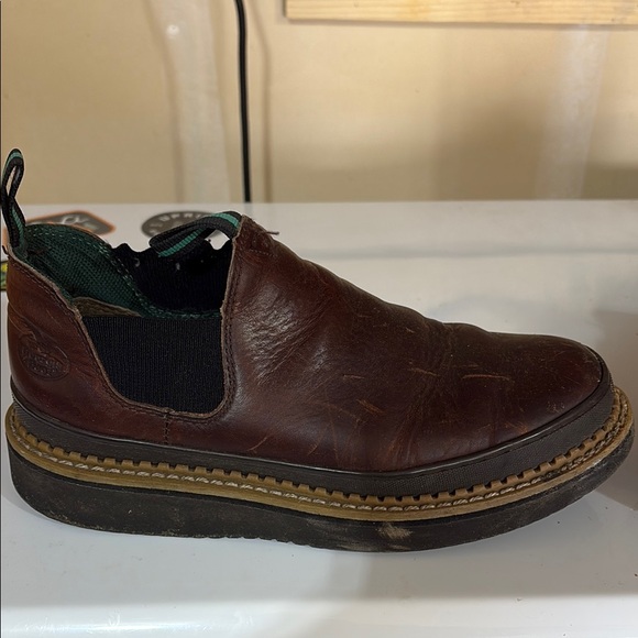 Georgia Boot Brown Leather Slip-On Loafers with Elastic Panels - Picture 4 of 9